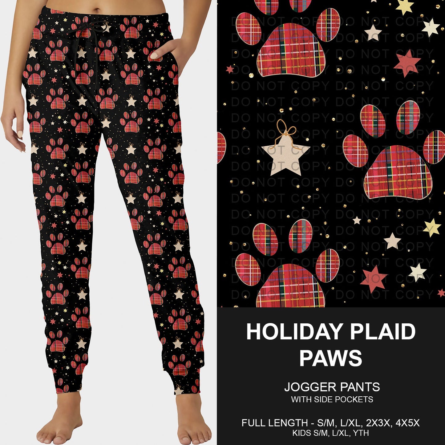 B253 - Preorder Holiday Plaid Paws Joggers (Closes 9/28. ETA late Nov.)