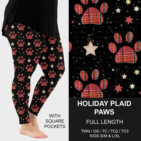 B253 - Preorder Holiday Plaid Paws Leggings w/ Pockets (Closes 9/28. ETA late Nov.)