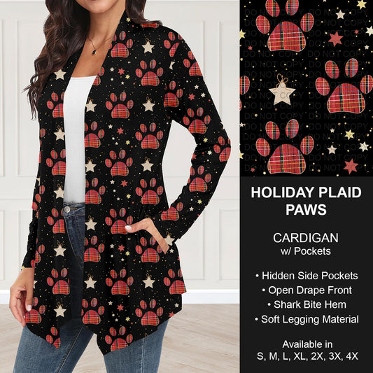B253 - Preorder Holiday Plaid Paws Cardigan w/ Pockets (Closes 9/28. ETA: late Nov.)