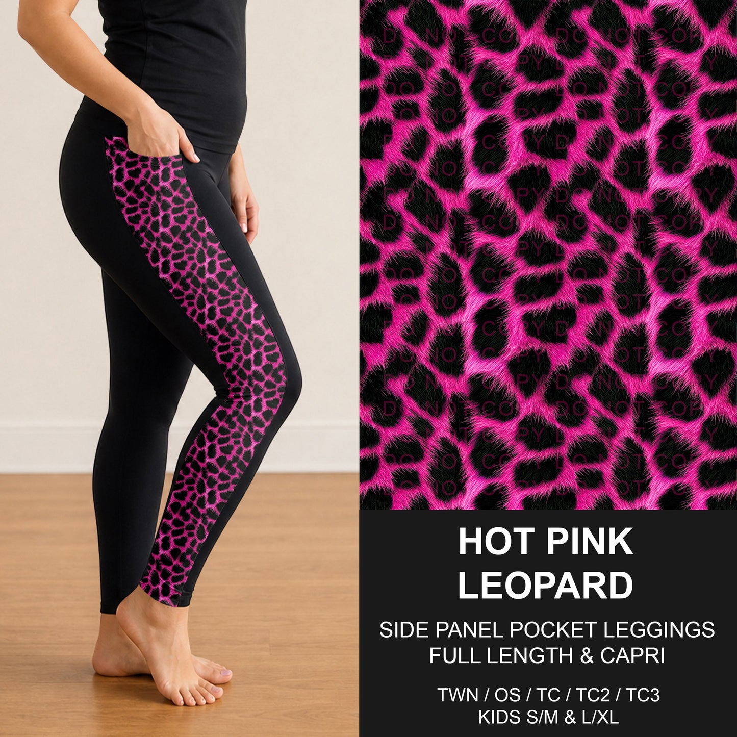 B298 - Preorder Hot Pink Leopard Side Panel Pocket Leggings (Closes 7/05. ETA: early Sept.)
