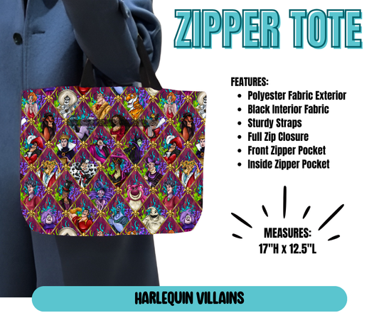 Preorder! Closes 5/21. ETA August. Harlequin Villains Zipper Tote
