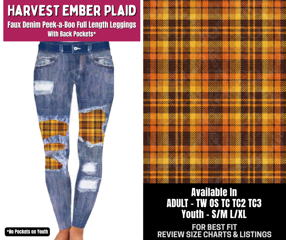 Preorder! Closes 8/6. ETA Nov. Harvest Ember Plaid Full Length Faux Denim Peekaboo