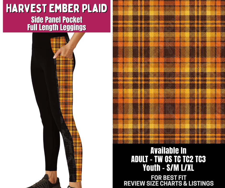 Preorder! Closes 8/6. ETA Nov. Harvest Ember Plaid Tartan Side Panel Pocket Full Length Leggings