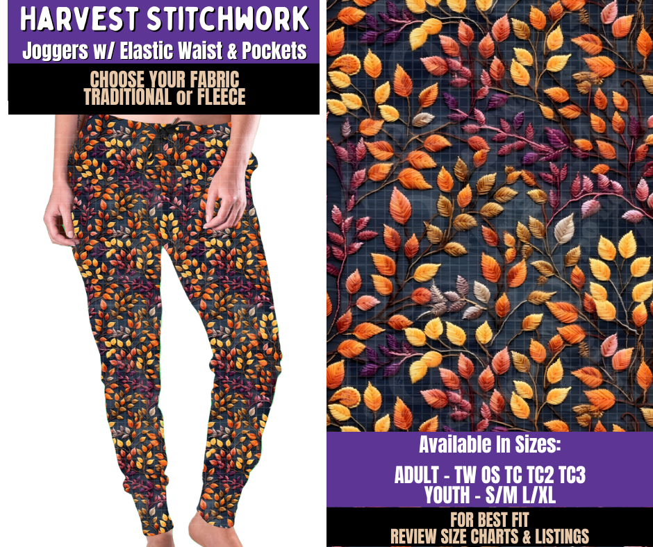 Preorder! Closes 8/5. ETA Nov. Harvest Stitchwork Joggers Choose Fleece or Traditional