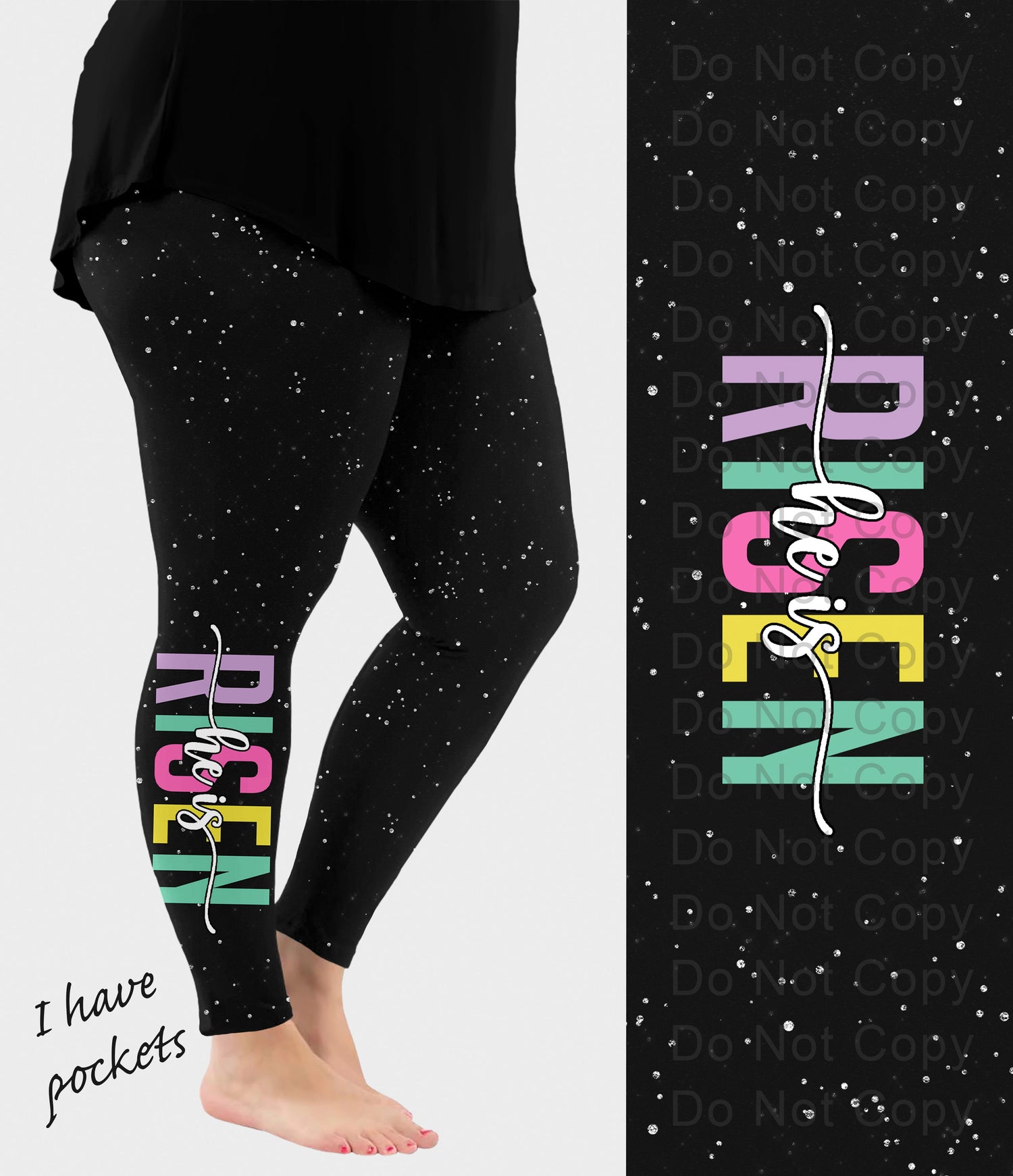RTS - He Is Risen Side Design Leggings w/ Pockets - Alonna's Legging Land