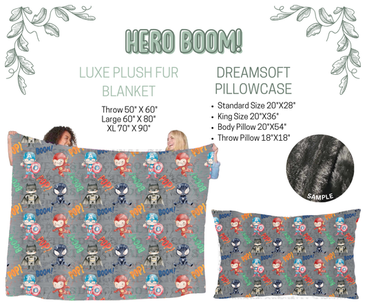 Preorder! Closes 10/9. ETA Dec. Hero Boom! Luxe Plush Fur Blanket and/or DreamSoft Pillowcase