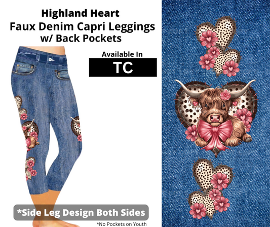 Highland Heart Capri Faux Denim w/ Side Leg Designs