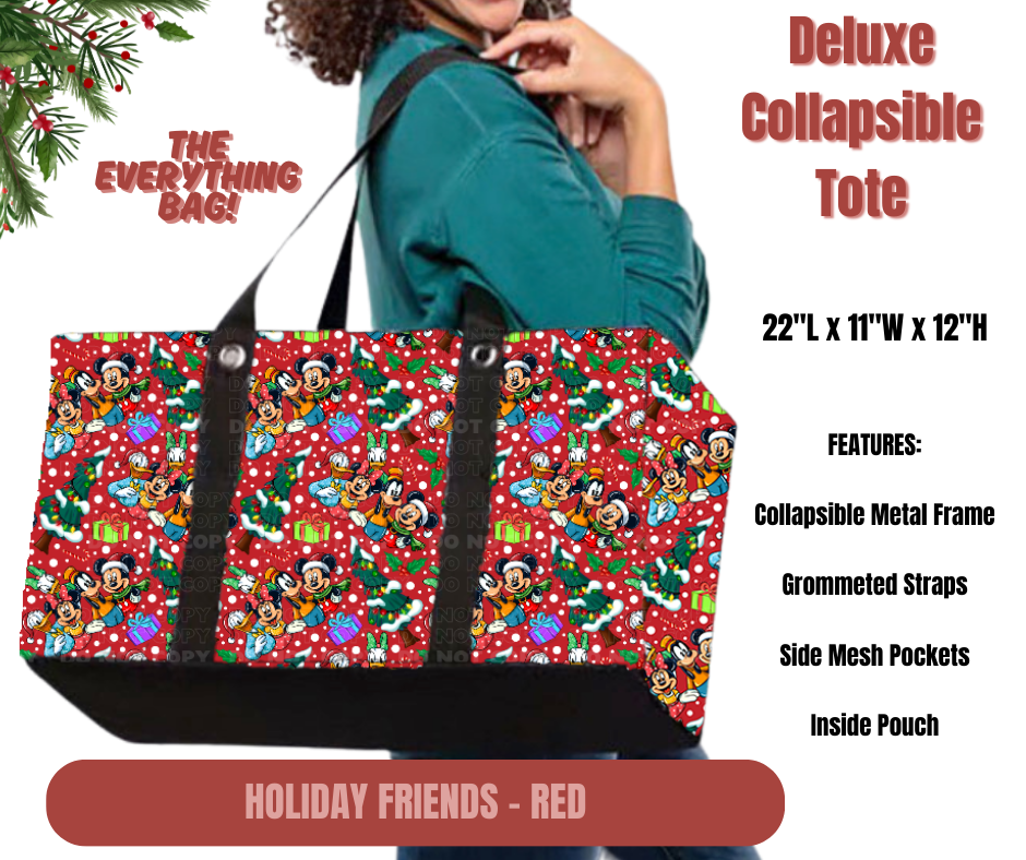 Holiday Friends - Red Collapsible Tote