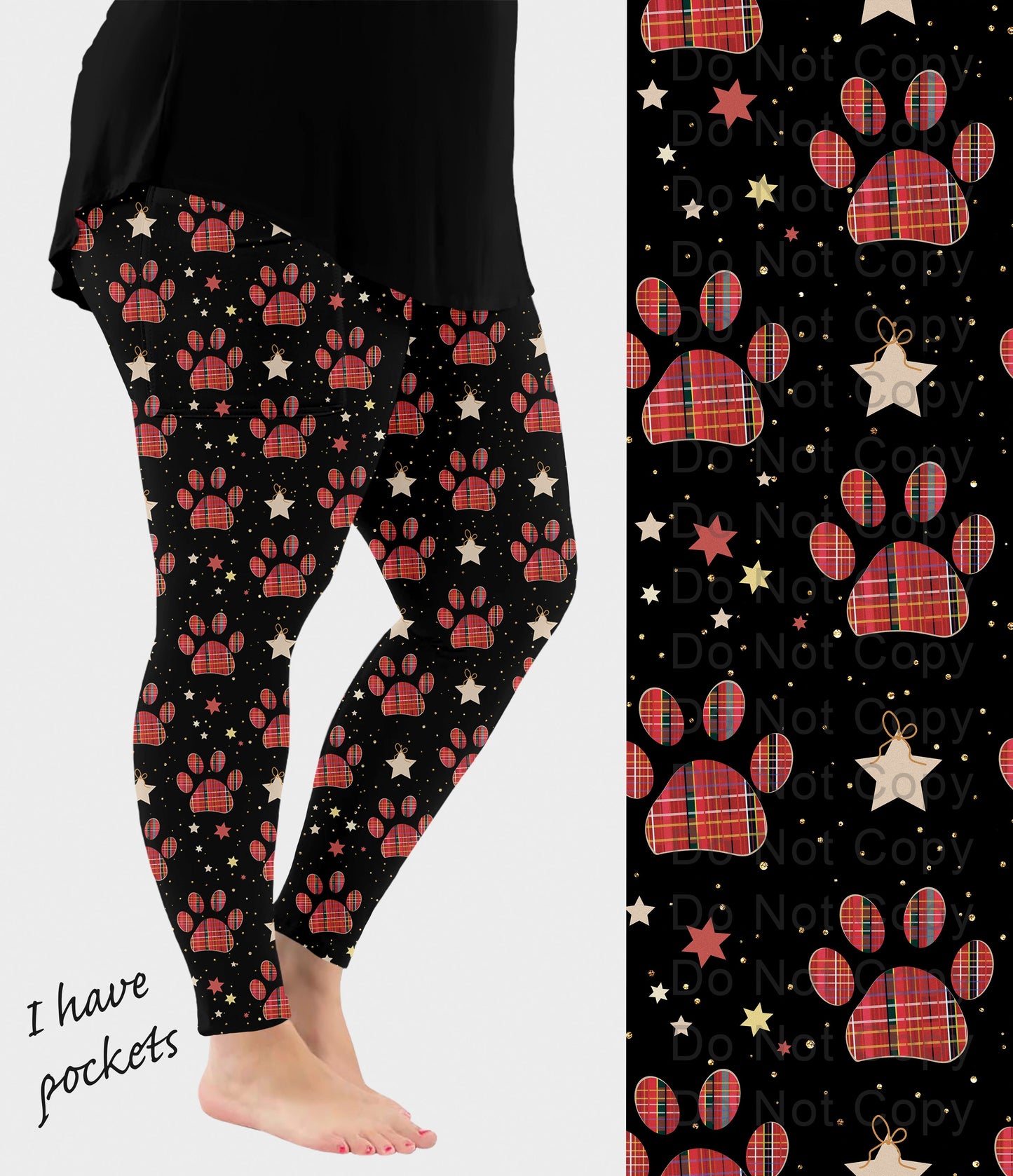 RTS - Holiday Plaid Paws Leggings w/ Pockets