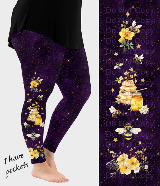 RTS - Honey Bee Side Design Leggings with Pockets