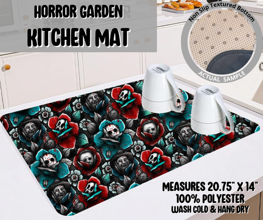 Preorder! Closes 5/22. ETA August. Horror Garden Kitchen Mat