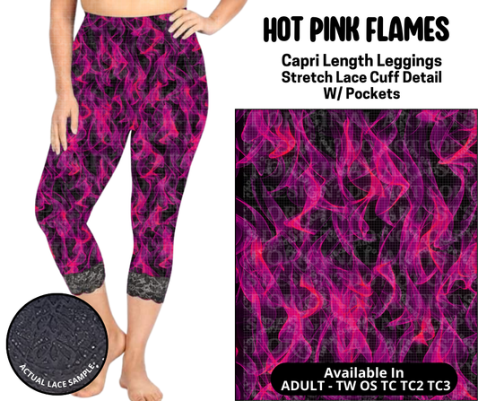 Preorder! Closes 5/12. ETA August. Hot Pink Flames Lace Cuff Capris w/ Pockets