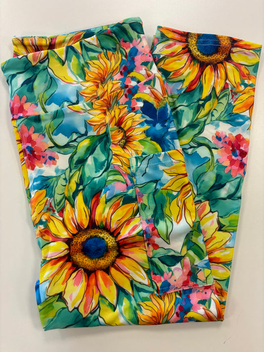 Watercolor Sunflower Capri w/ Pockets *RTS
