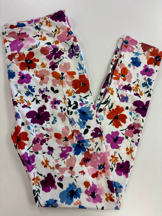 White Floral Leggings w/ Pockets *RTS