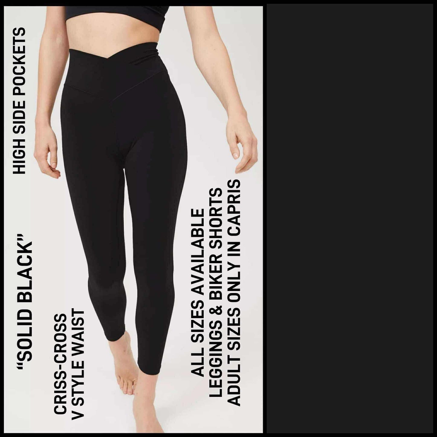 Solid black v-waist full leggings w/pocketz