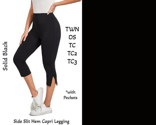 Solid black slit hem TC Capri w/pocket  (14-20) (Copy)