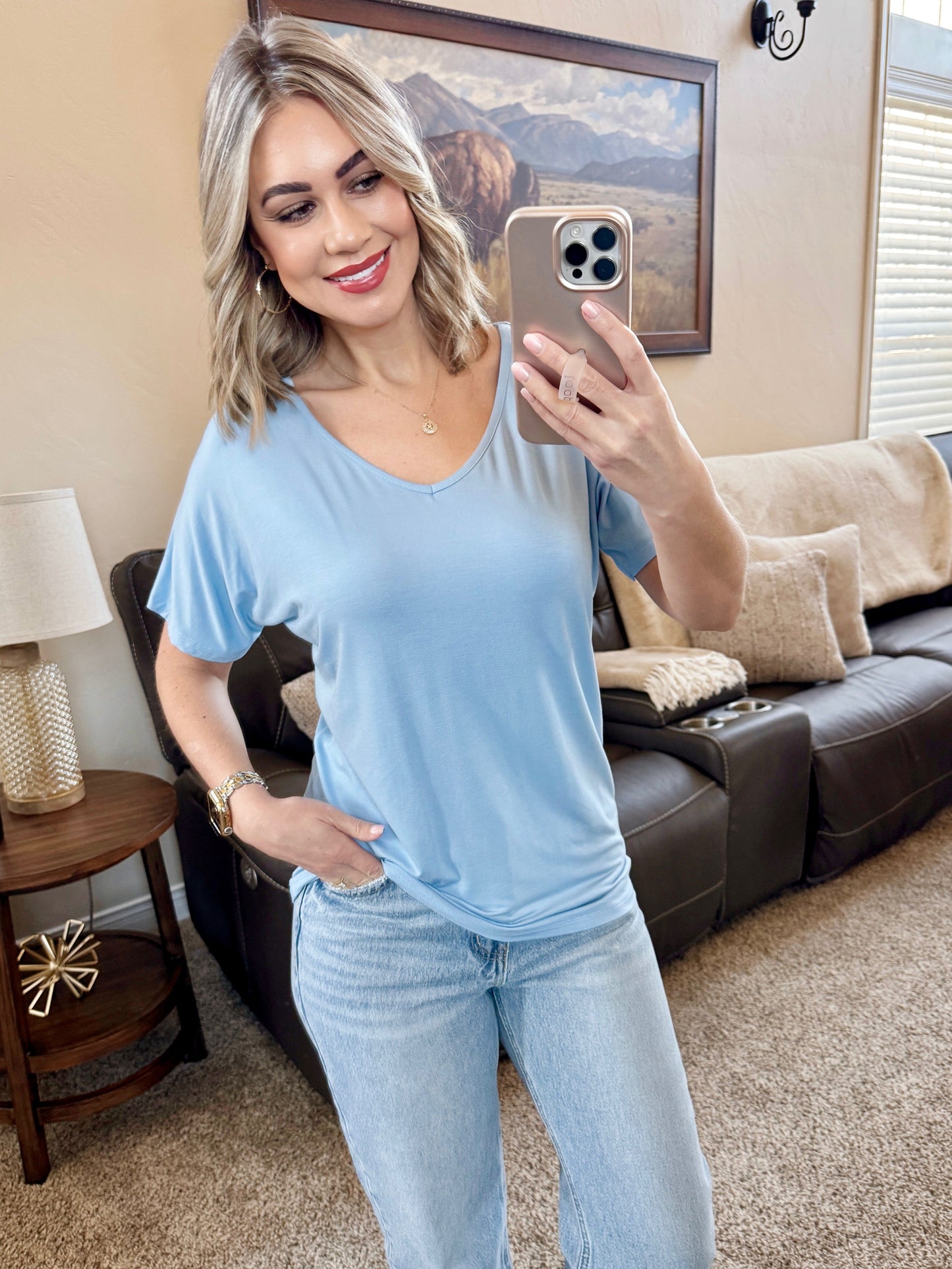 IN STOCK Chloe Cozy Tee - Sky Blue - Alonna's Legging Land