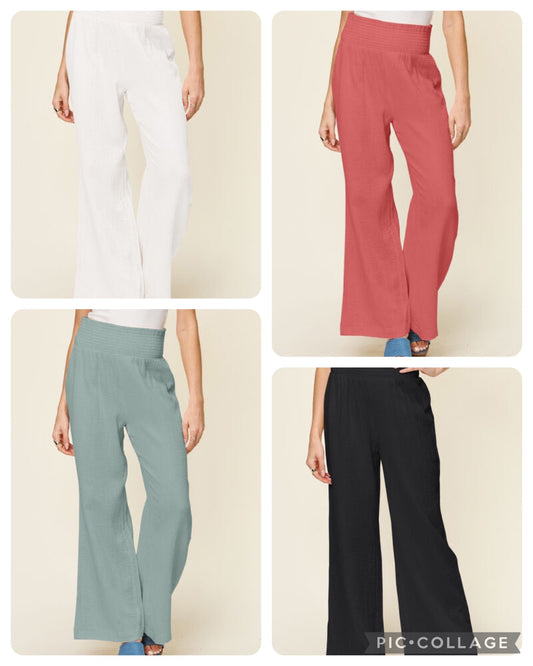 Double Take Texture Smocked Waist Wide Leg Pants
