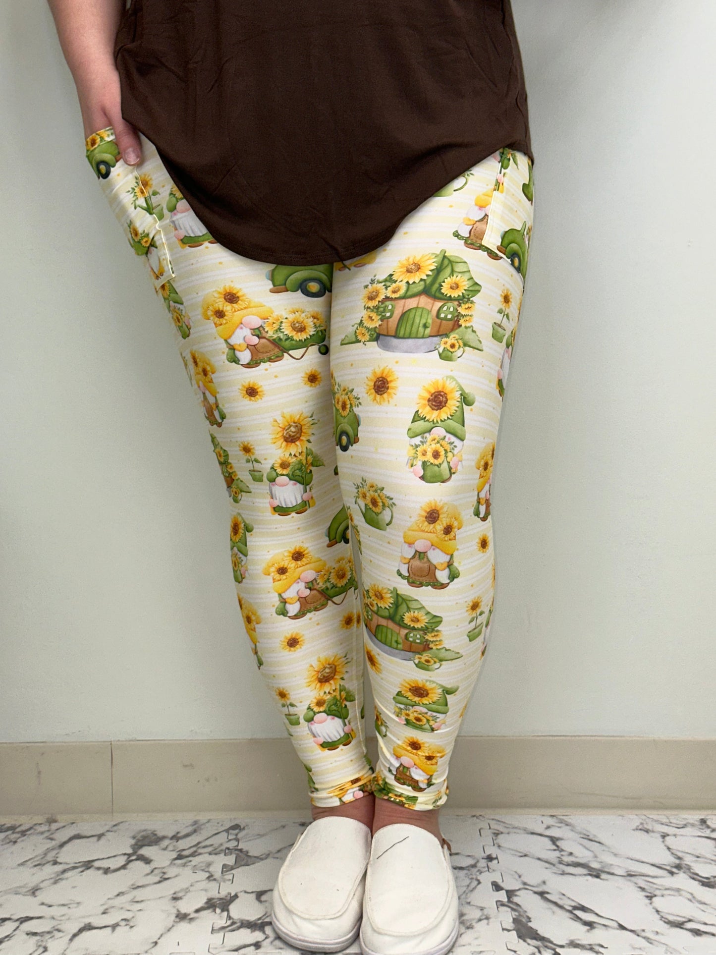 Spring Sunflower Gnome Leggings w/ Pockets