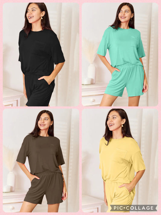 Basic Bae Bamboo Round Neck Drop Shoulder T-Shirt and Shorts Set