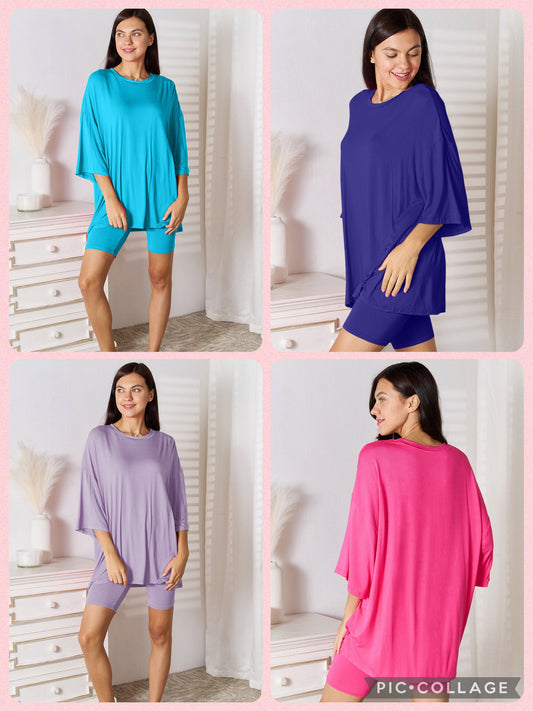 Basic Bae Soft Rayon Three-Quarter Sleeve Top and Shorts Set