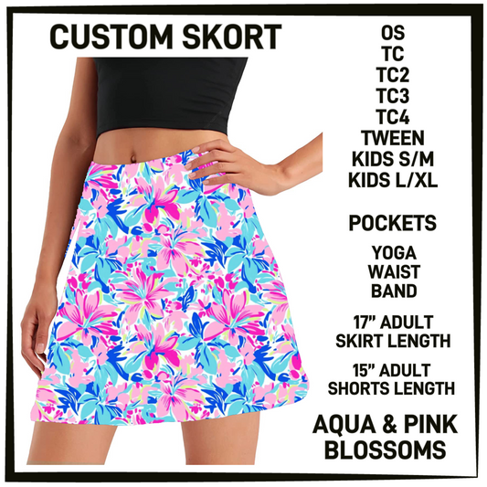 S9MG - Aqua & Pink Blossoms Skort with Pockets - Preorder Closing 1/29 ETA: Late April