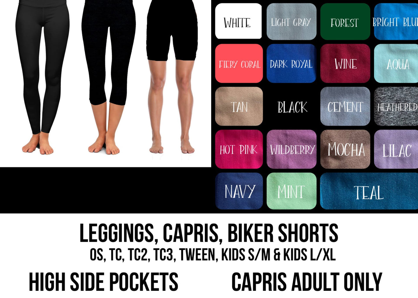 RTS - Solid Color Leggings with High Side Pockets