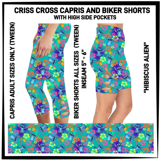 CS8S - Hibiscus Alien Criss Cross Capris/Biker Shorts with Pockets - Preorder Closing 3/5 ETA: Early May