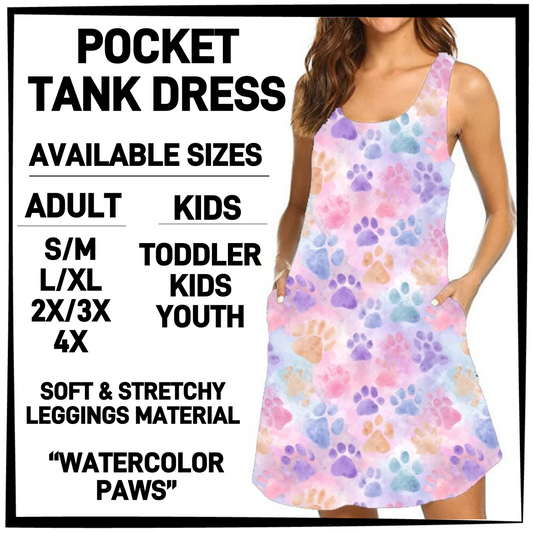 TK6D - Watercolor Paws Tank Dress with Side Pockets - Preorder Closing 3/12 ETA: Late May