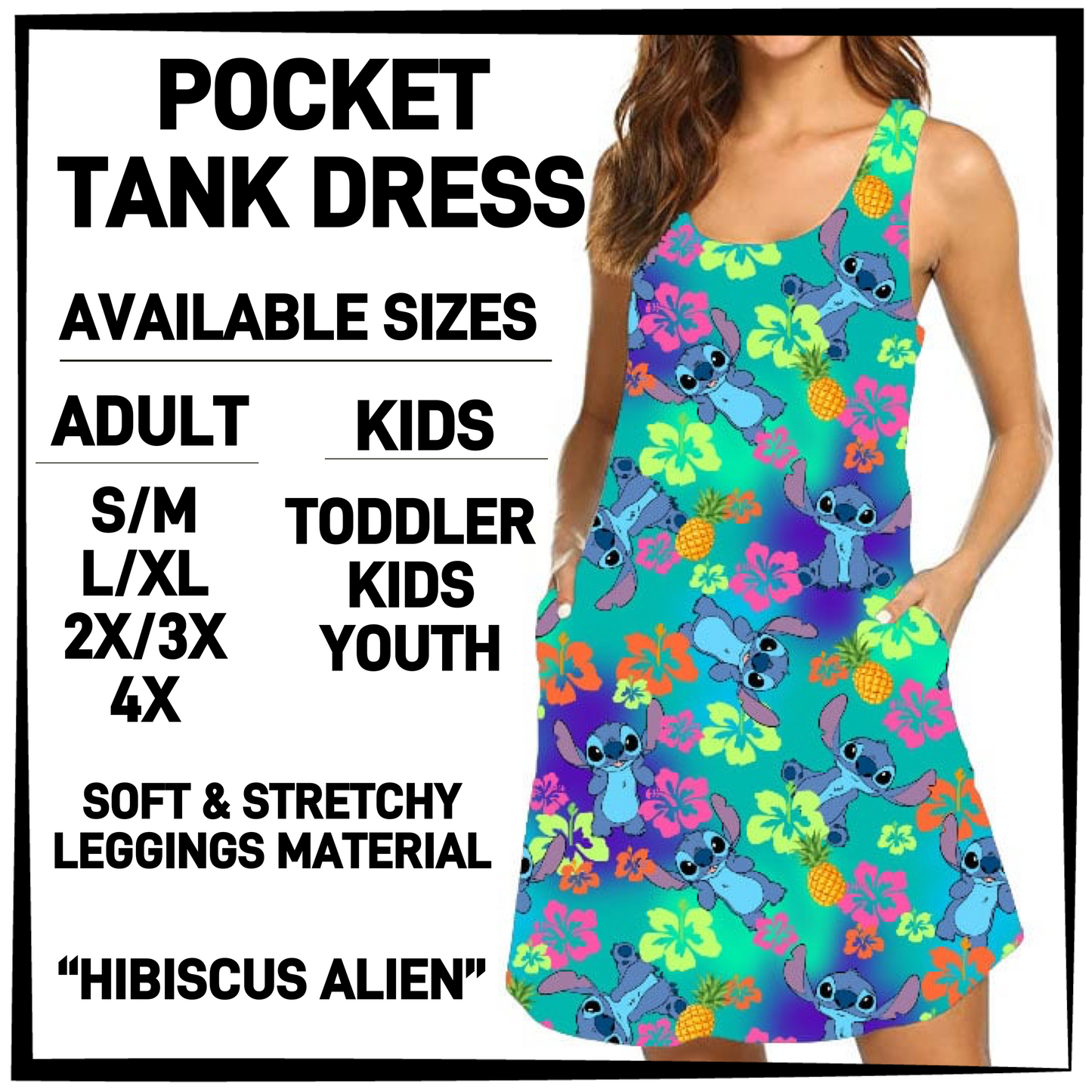 TK6D - Hibiscus Alien Tank Dress with Side Pockets - Preorder Closing 3/12 ETA: Late May