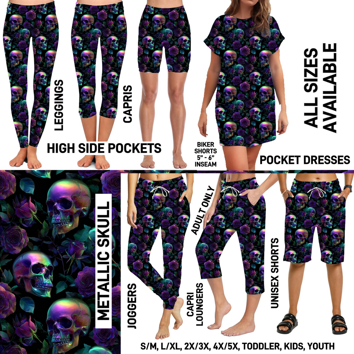 RTS - Metallic Skull Leggings with Pockets