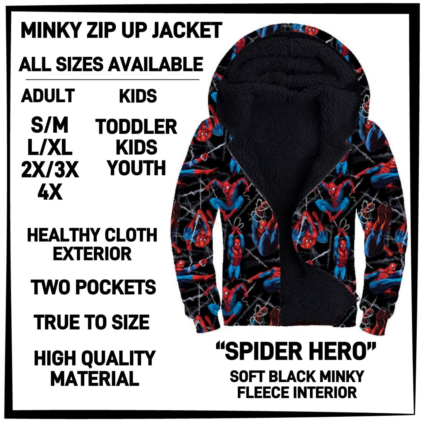 MK3J - Spider Hero Minky Zip Up Jacket - Preorder Closing 12/23 ETA: Late Feb