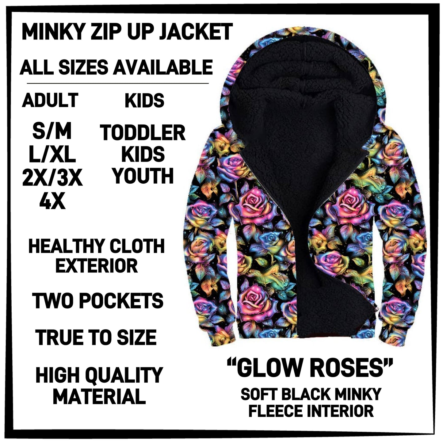 MK3J - Glow Roses Minky Zip Up Jacket - Preorder Closing 12/23 ETA: Late Feb