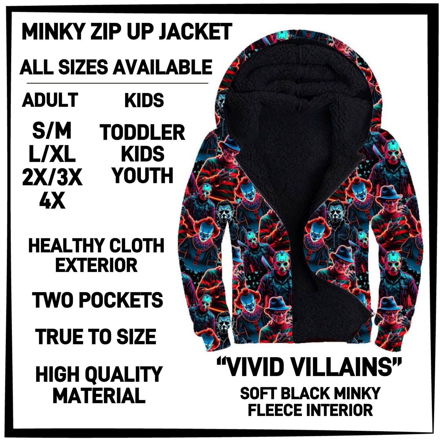 MK3J - Vivid Villains Minky Zip Up Jacket - Preorder Closing 12/23 ETA: Late Feb