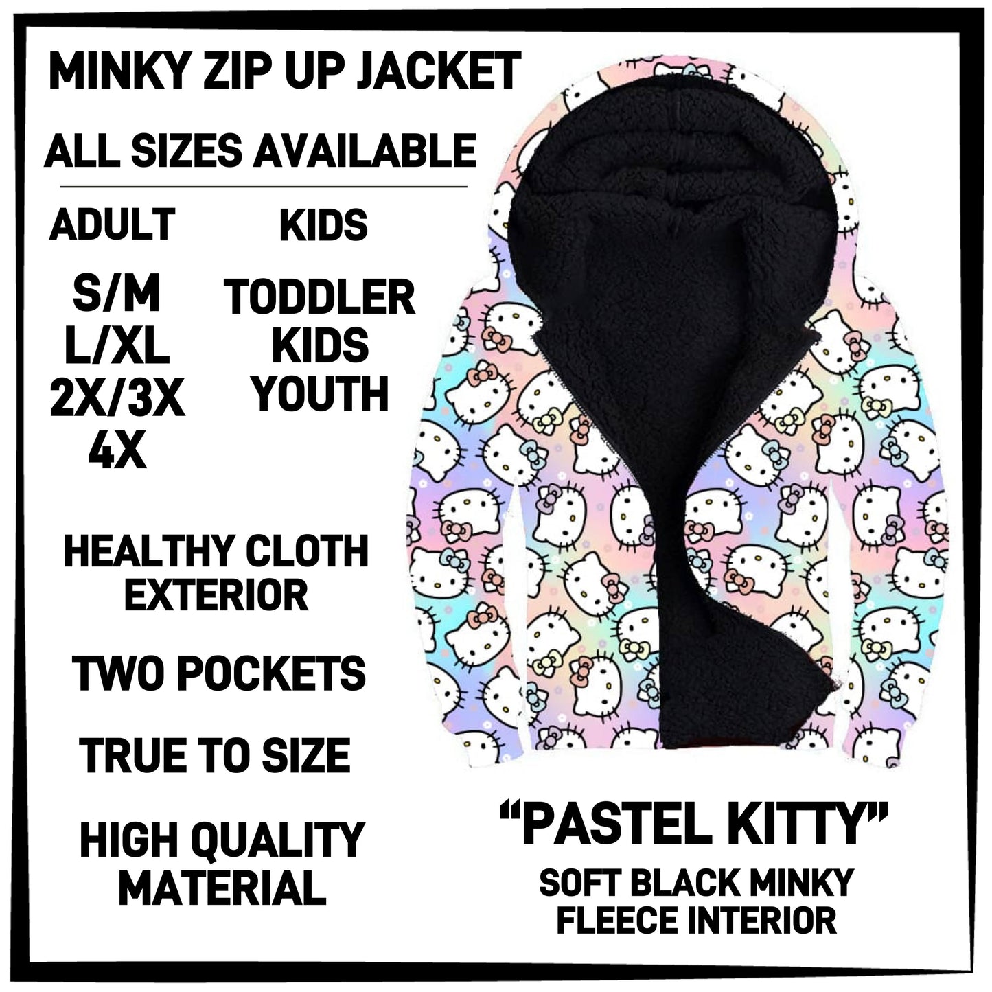 MK3J - Pastel Kitty Minky Zip Up Jacket - Preorder Closing 12/23 ETA: Late Feb