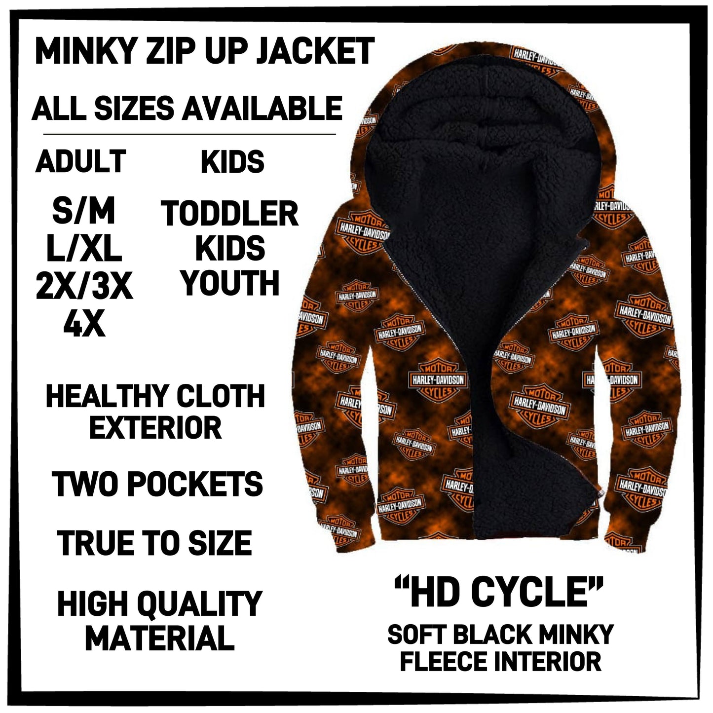 MK3J - HD Cycle Minky Zip Up Jacket - Preorder Closing 12/23 ETA: Late Feb