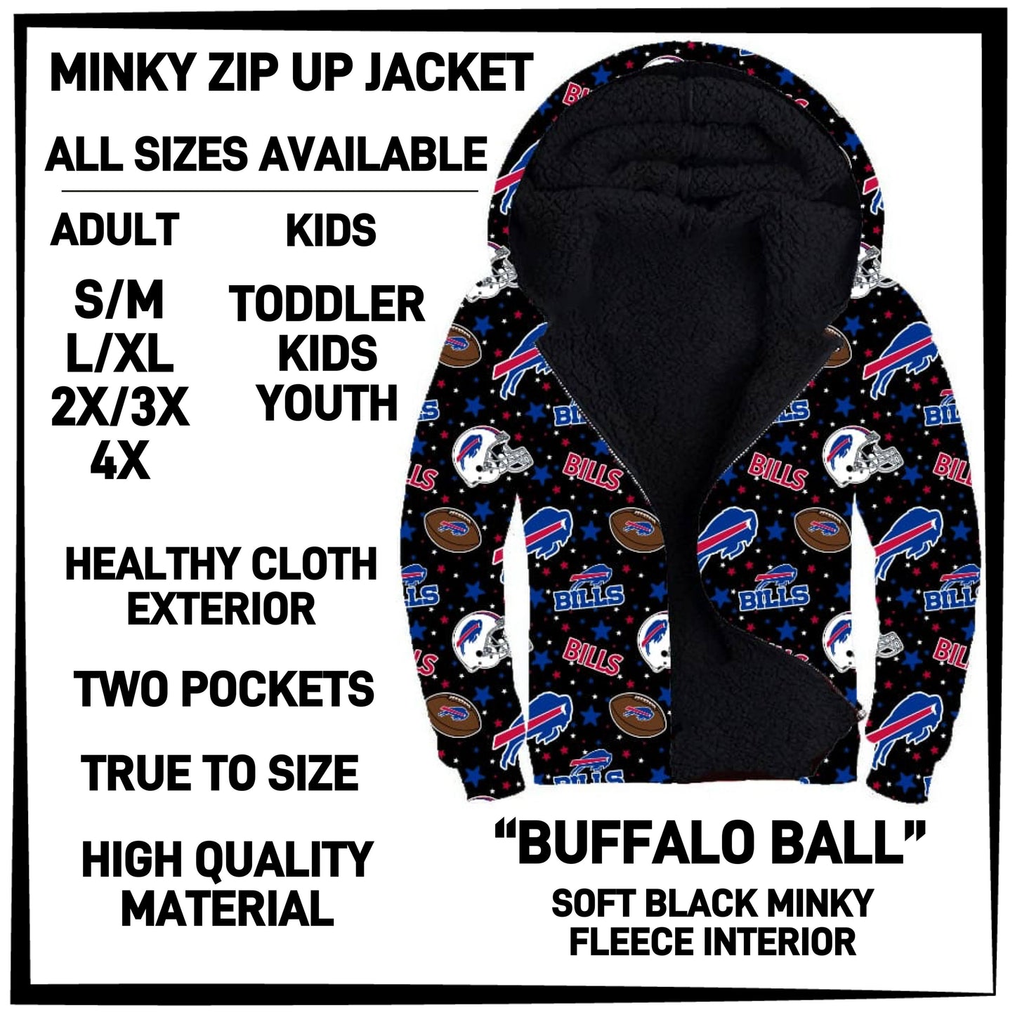 MK3J - Buffalo Ball Minky Zip Up Jacket - Preorder Closing 12/23 ETA: Late Feb