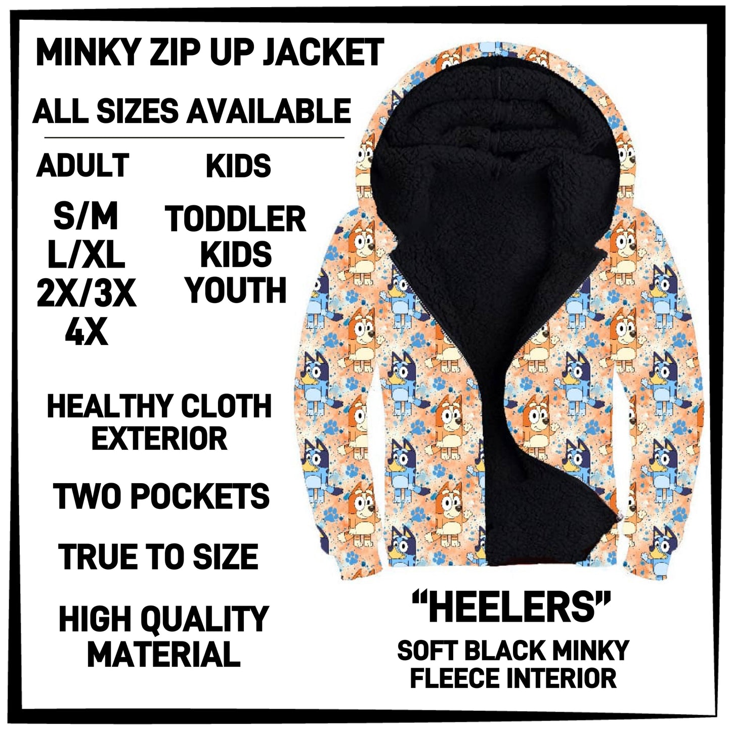 MK3J - Heelers Minky Zip Up Jacket - Preorder Closing 12/23 ETA: Late Feb