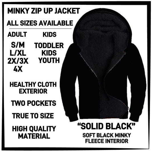 MK3J - Solid Black Minky Zip Up Jacket - Preorder Closing 12/23 ETA: Late Feb