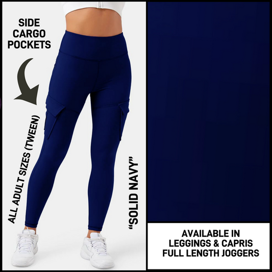 CP3B - Solid Navy Capris/Leggings/Unisex Joggers with Cargo Pockets - Preorder Closing 5/31 ETA: Early July