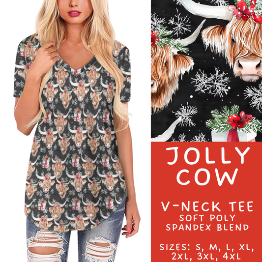 Batch #428 - Christmas Spirit - Closes 10/10 - ETA late Nov - Jolly Cow V-Neck Tee