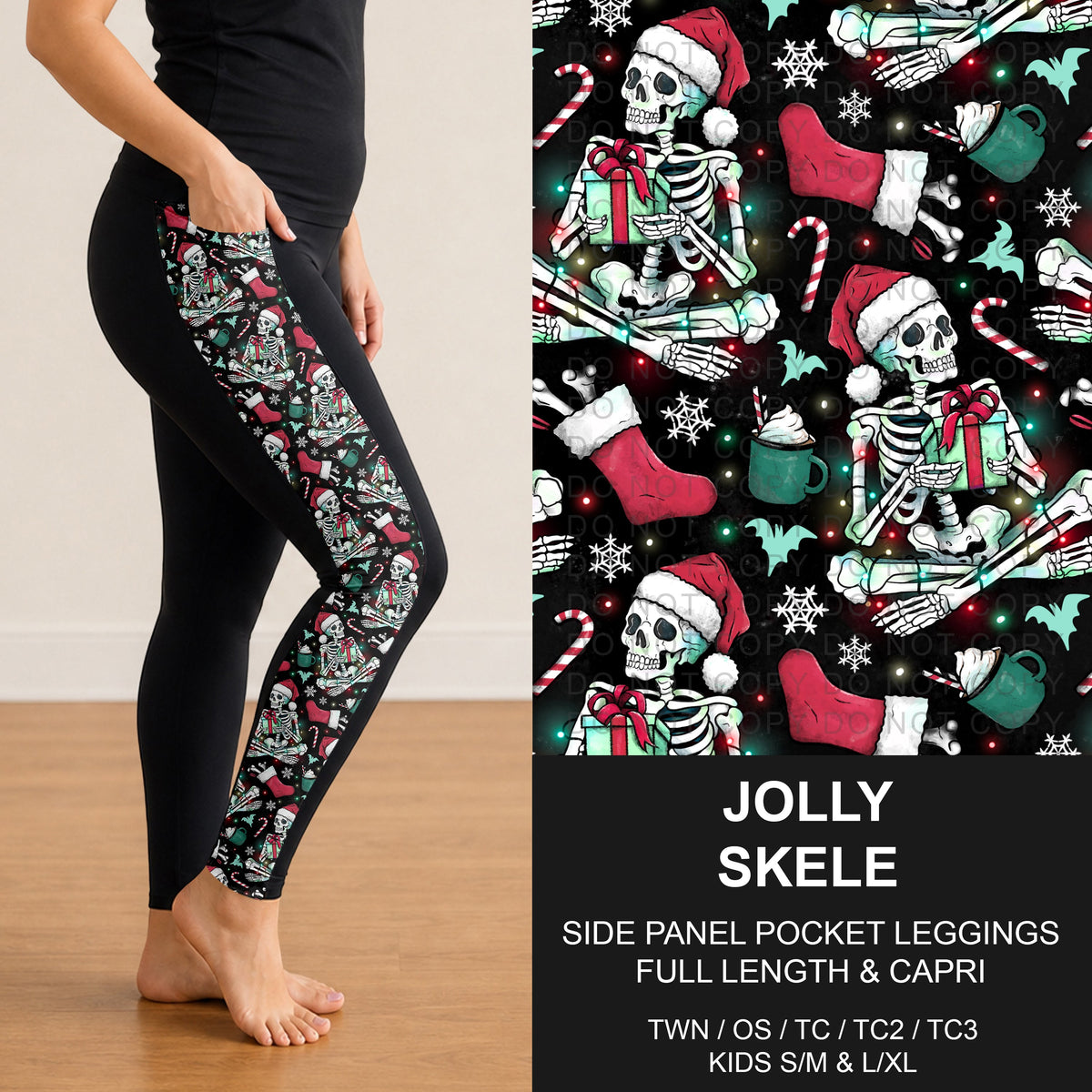 B313 - Preorder Jolly Skele Side Panel Pocket Leggings (Closes 9/20. ETA: late Nov.)