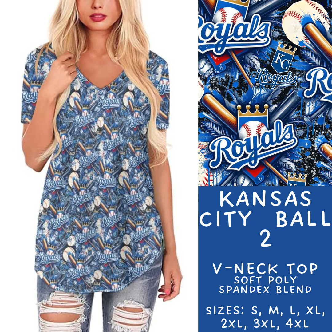 Batch #498 - Strike Out 3 - Closes 3/2 - ETA early May - Kansas City Ball 2 V-Neck Tee - Alonna's Legging Land