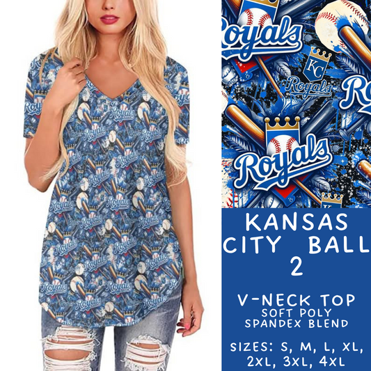 Batch #498 - Strike Out 3 - Closes 3/2 - ETA early May - Kansas City Ball 2 V-Neck Tee - Alonna's Legging Land