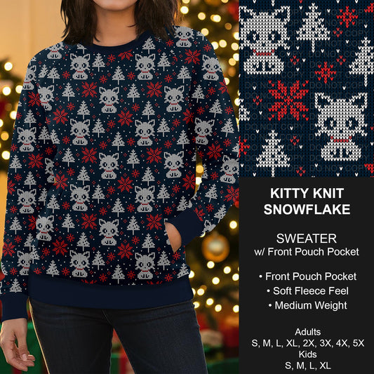 B255 - Preorder Kitty Knit Snowflake Sweater w/ Front Pocket (Closes 10/12. ETA early Dec.)