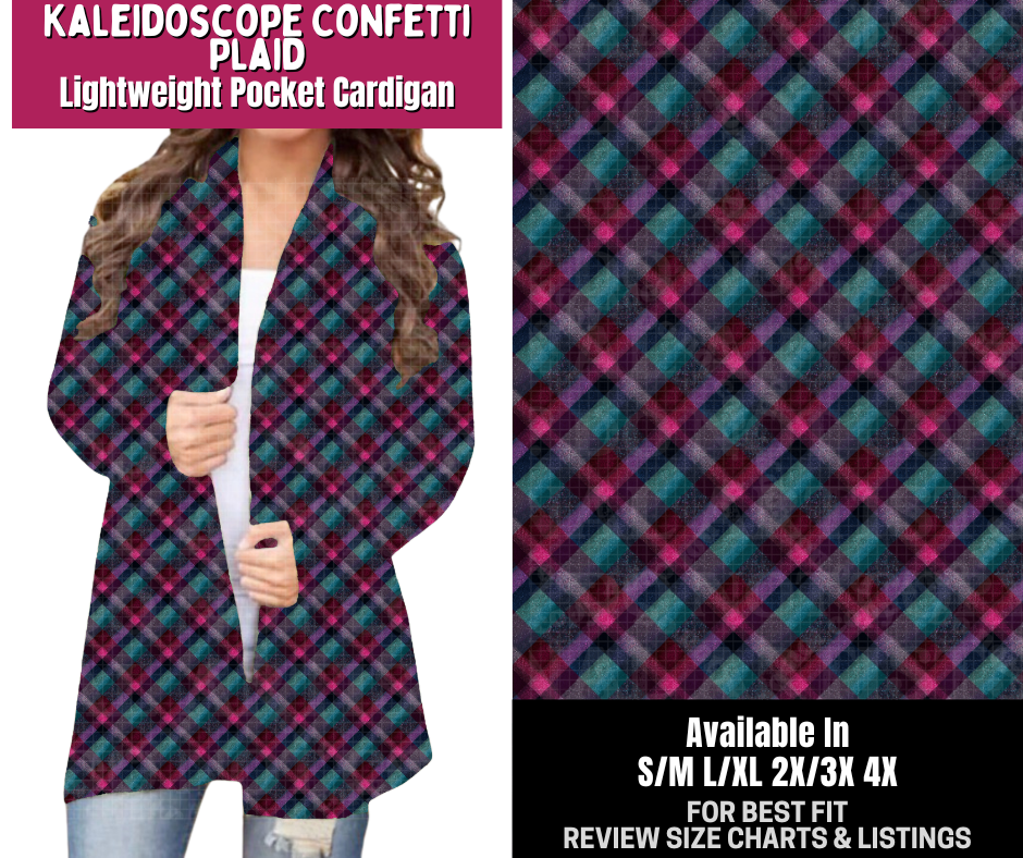 Preorder! Closes 8/6. ETA Nov. Kaleidoscope Confetti Plaid Pocket Cardigan