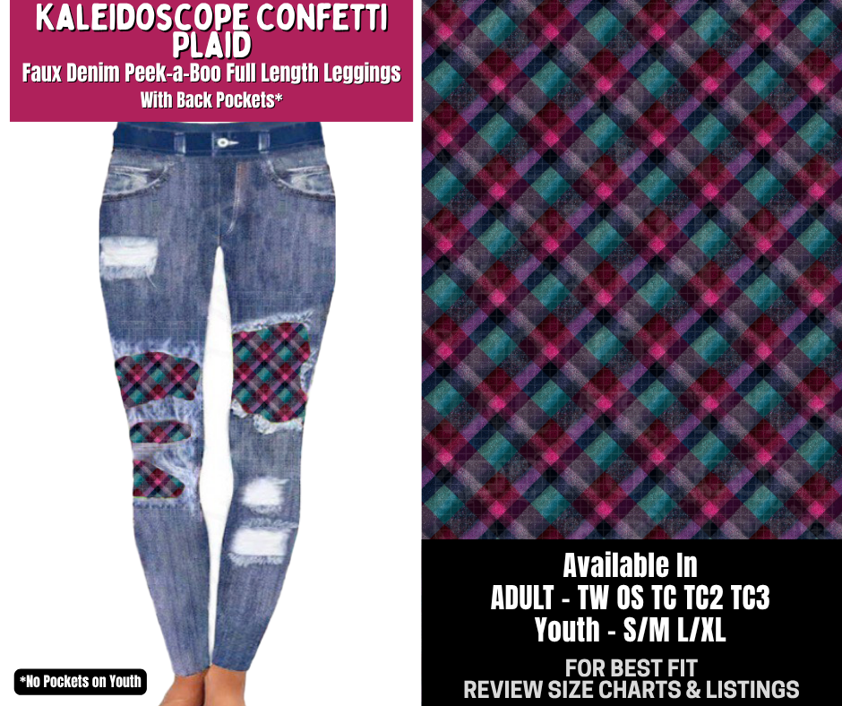 Preorder! Closes 8/6. ETA Nov. Kaleidoscope Confetti Plaid Full Length Faux Denim Peekaboo