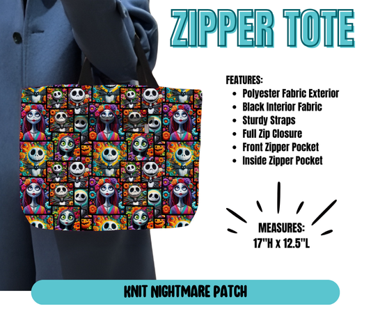 Preorder! Closes 5/21. ETA August. Knit Nightmare Patch Zipper Tote