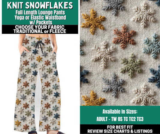 Preorder! Closes 10/27. ETA Jan. Knit Snowflakes Lounge Pants Choose Fleece or Traditional