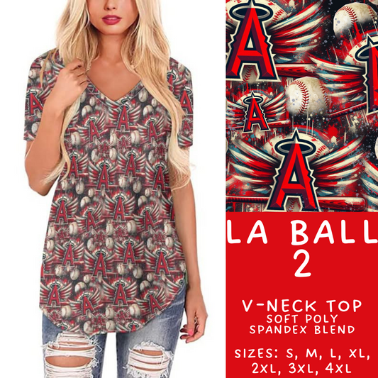 Batch #498 - Strike Out 3 - Closes 3/2 - ETA early May - LA Ball 2 V-Neck Tee - Alonna's Legging Land